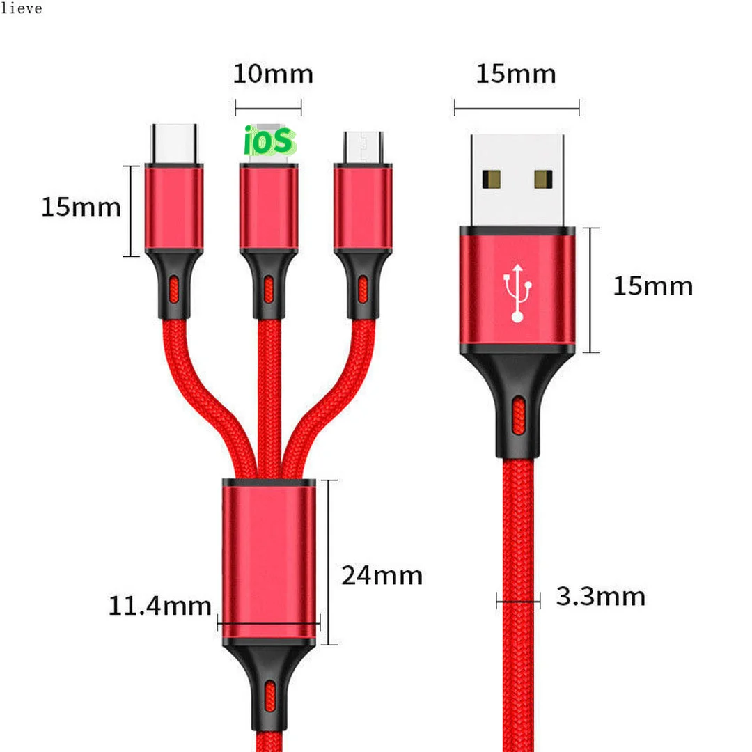 

3in1 DataLine USB Cable for iPhone Fast Charger Charging Cable For Android phone type-c xiaomi huawei Samsung Charger Wire redmi