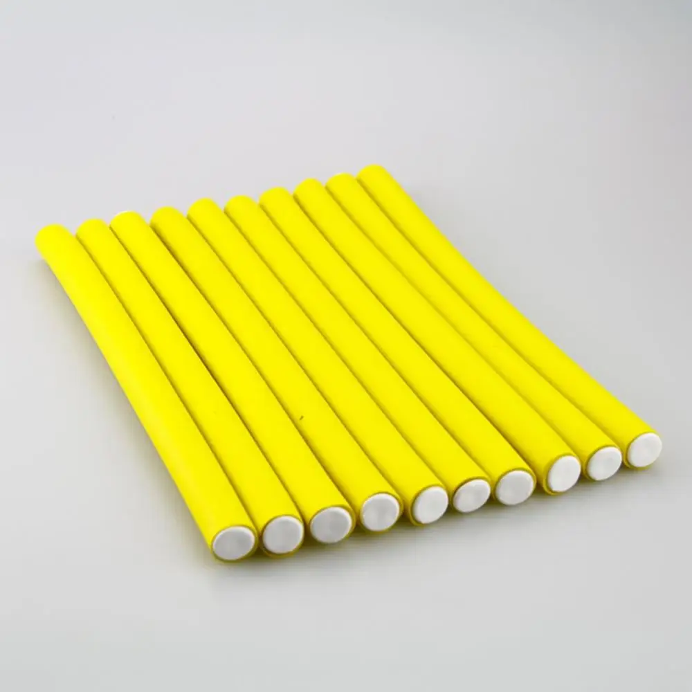1.2x24cm yellow 10PCS Hair rollers Curler Makers Soft Foam Bendy Curls DIY Styling Rollers Care Curler bagels for hair flexi rod - Цвет: 1.2x24cm yellow