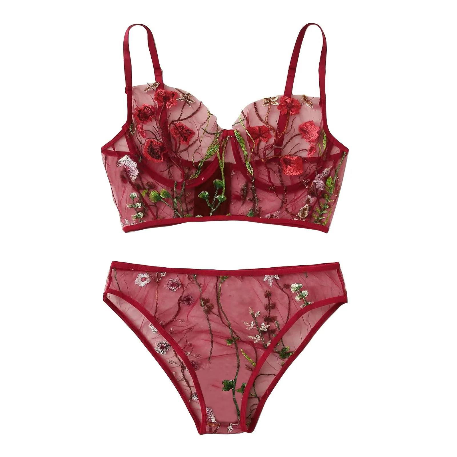 

Bra New Sexy Fashion G-String Thong Sleepwear Underwear Lingerie Flower Lace 3pcs Set Women Transparent Bra Set underwear