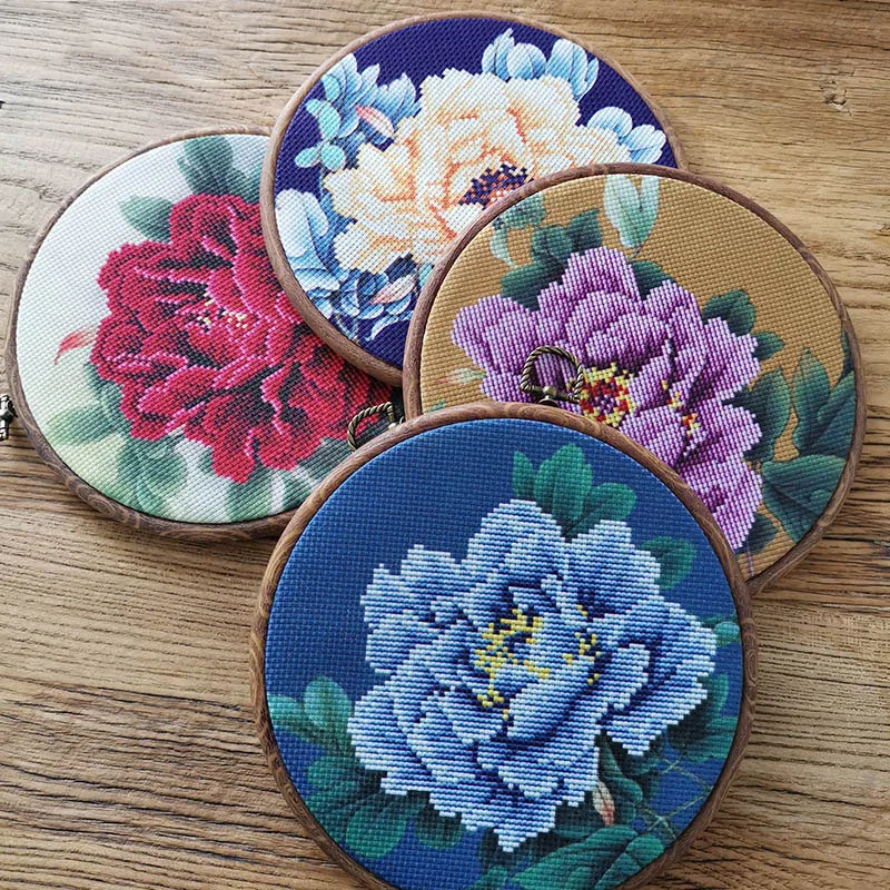 Китайский цветок пиона Вышивка крестом с кольцом для начинающих DIY Набор