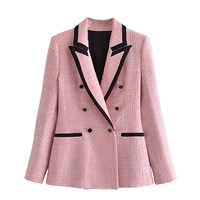 women 2021 fashiontextured blazer with contrast piping vintage long sleeve flap pockets female outerwear chic veste femme