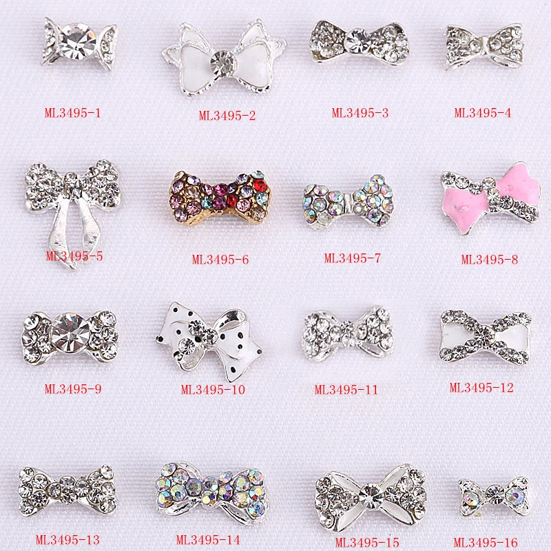

100pcs pearls rhinestones crystal bow tie alloy bow 3d alloy AB rhinestones nail decoration accessories supplies 3495-1-16
