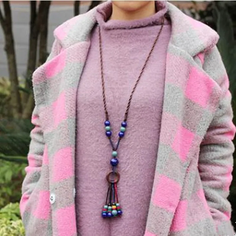 Женское осенне зимнее керамическое Модное Длинное Ожерелье с кисточками женский