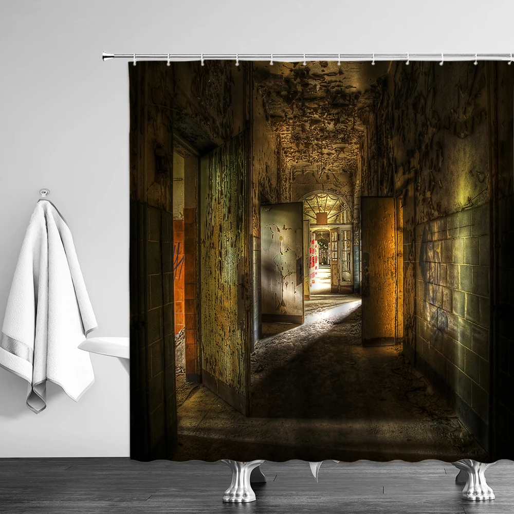 

3D Old Vintage Wood Door Wall Print Waterproof Bath Shower Curtain Polyester Fabric With 12 Hooks Cheap Multi Size Bathtub Decor