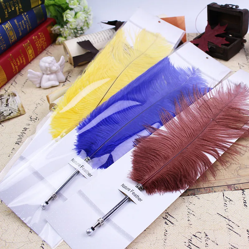11 Цвета страуса перо Шариковая ручка для подарка венчания цифровым пером на день