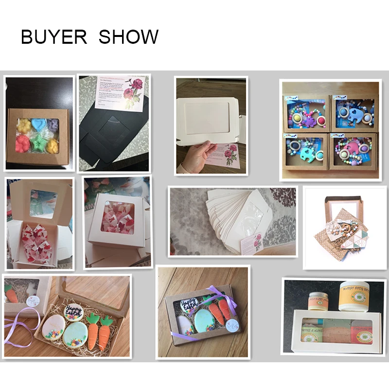 

10pcs Multi Size Kraft Cardboard Box Small Gift Box Large Window Paper Box For Packaging White Black Paper Box With Window