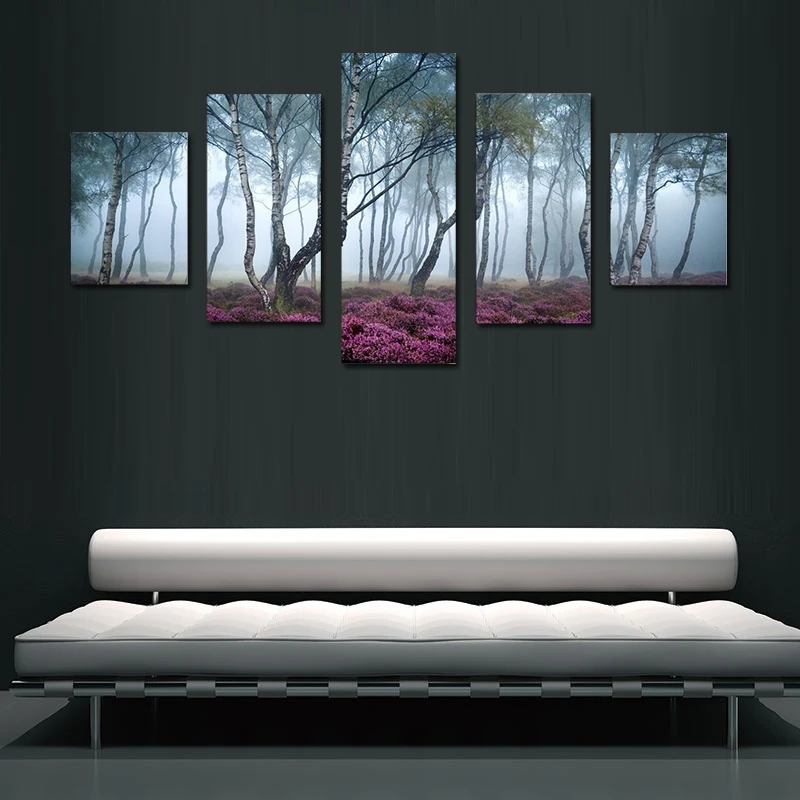 5 шт. современный Стэнтон пик район Великобритания лес лесные цветы туман пейзаж