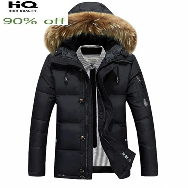 2022 Thick Warm Winter Jacket Men Casual White Duck Down Jackets Coats Raccoon Fur Hooded Black Parka Pluma Hombre CJ286