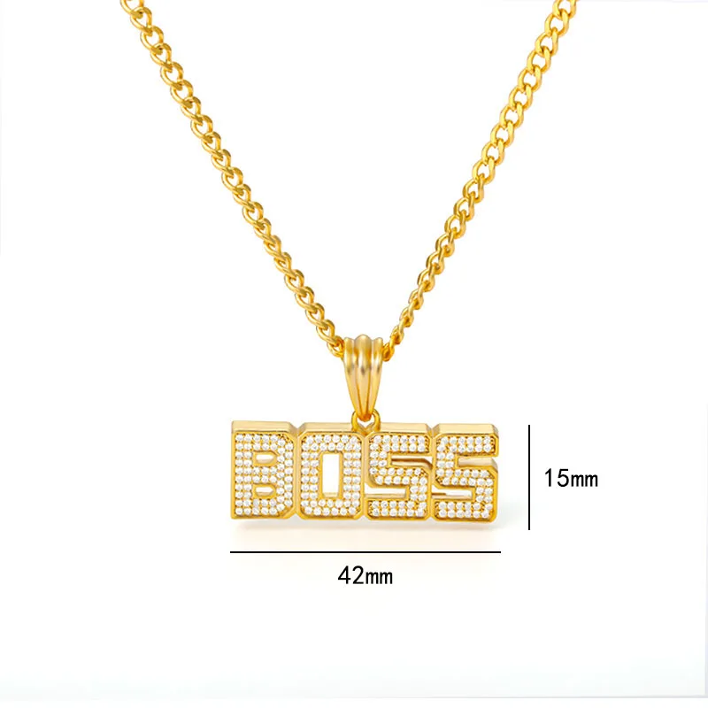 Лед из ювелирных изделий с надписью BOSS подвеска ожерелье комплект Золотое цвет