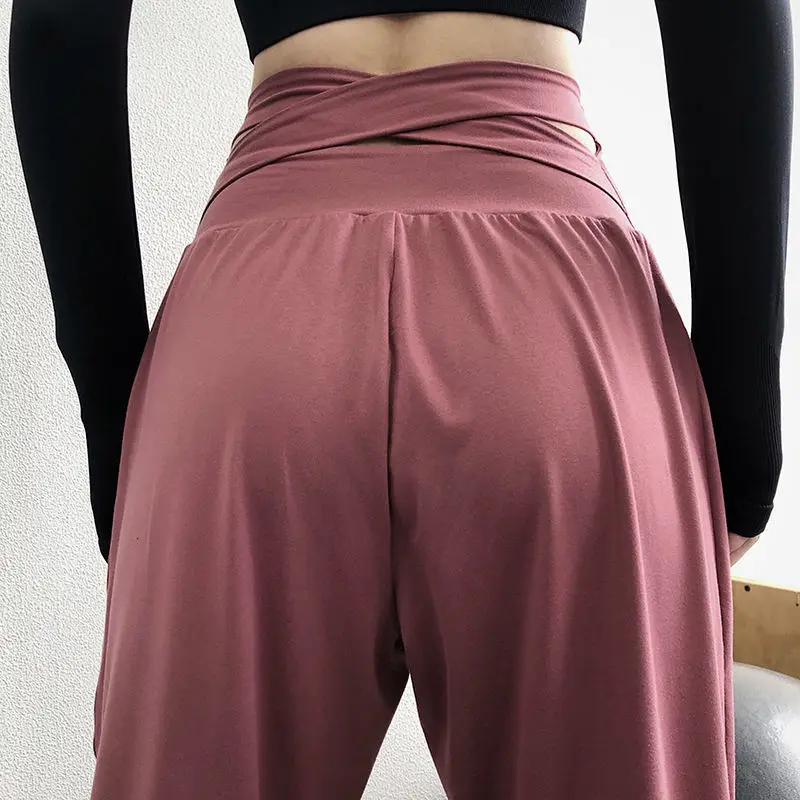 

Gym Leggings Yoga Pants Fitness Sports Clothes Women Loose Leisure Beam Feet Running Quick-Dry High Waist Solid Color Dropship