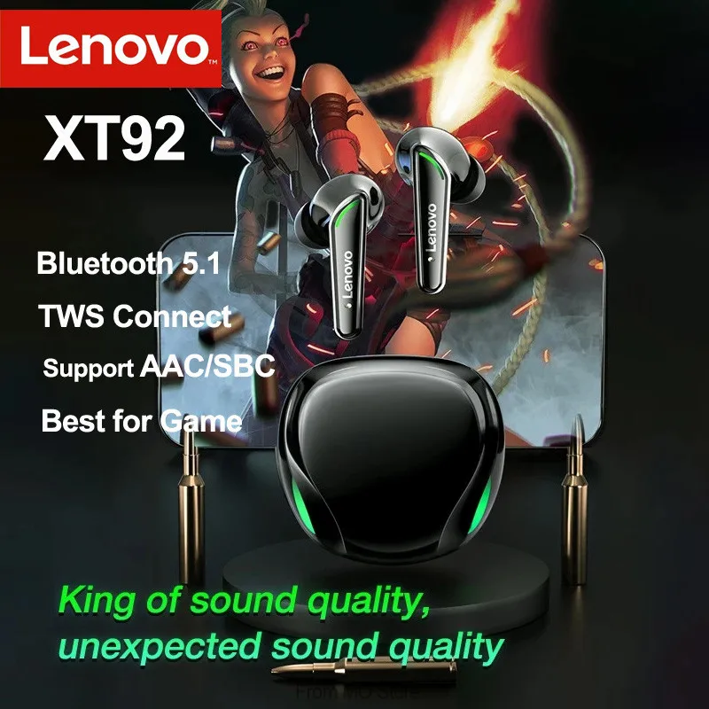 

Lenovo XT92 TWS Headphone Low Latency Professional Bluetooth Gaming Saviour Earphone With Dual Mic 9D Stereo HiFi Snake Headset