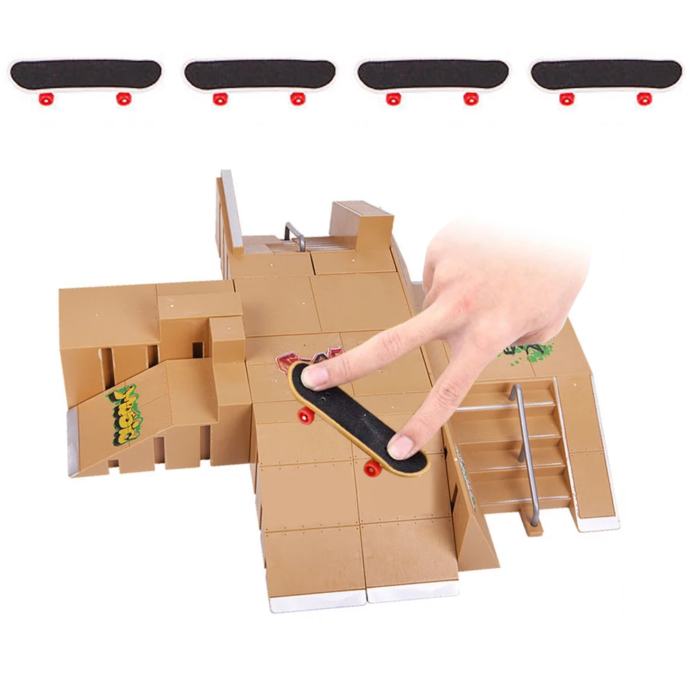

Mini Alloy Finger Skating Board Skate Park Kit Venue Combination Toys Children Skateboard Ramp Track Educational Toy Set