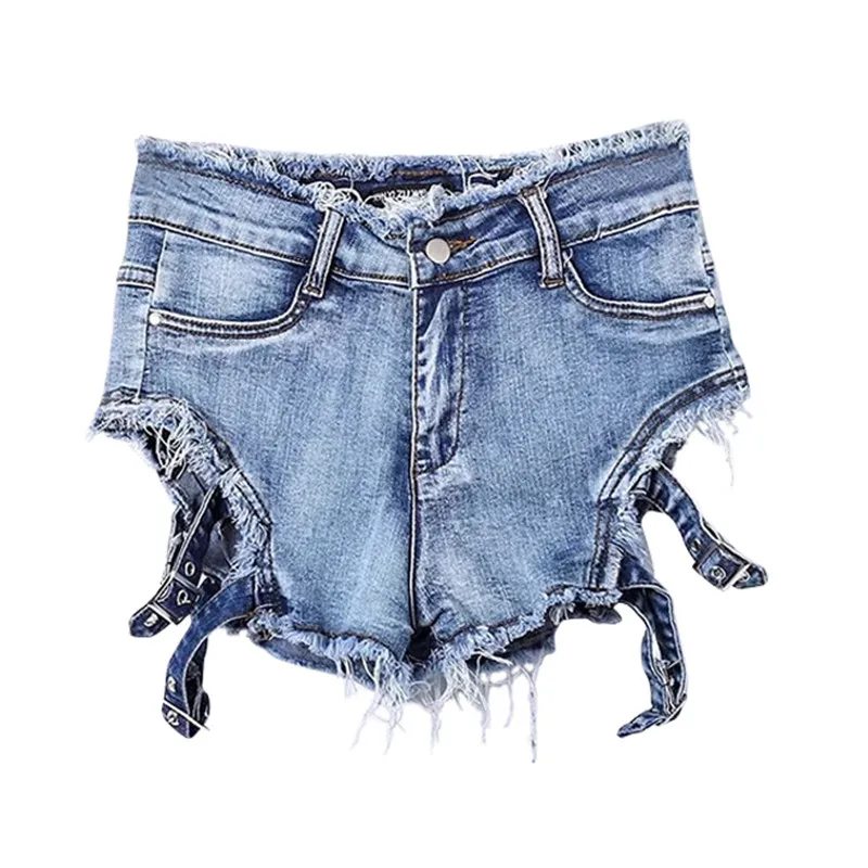 

Women Denim Shorts Summer 2021 New Fashion Sexy Hollow out Lacing Short Pants Girl's Jeans Female Blue Black White