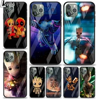 marvel super hero avengers groot for apple iphone 12 11 xs pro max mini xr x 8 7 6s 6 plus tempered glass phone case