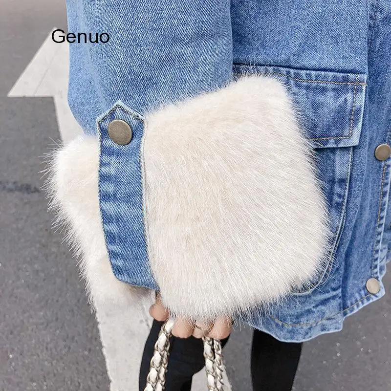 Парка из лисьего меха зимняя джинсовая ветровка куртка длинное пальто с