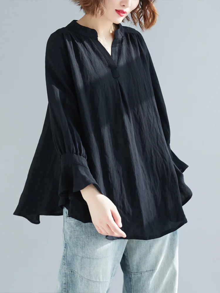 2021 летняя новая свободная женская блуза с оборками и рубашки однотонная