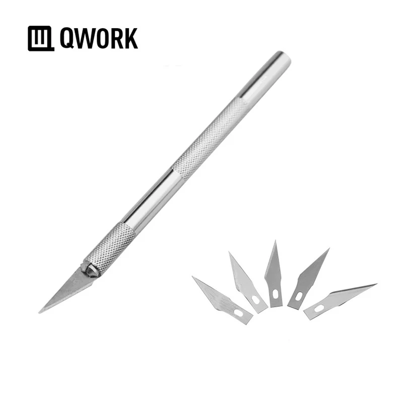 Прецизионный нож для резьбы QWORK режущий с 6 лезвиями инструмент скульптуры