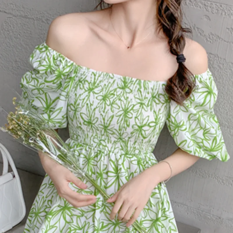 

Chiffon Floral Print Midi Dress Pleated A Line Vestidos Summer 2021 Sweet Elegant Bohemian Vestidos De Mujer Korean Fashion Robe