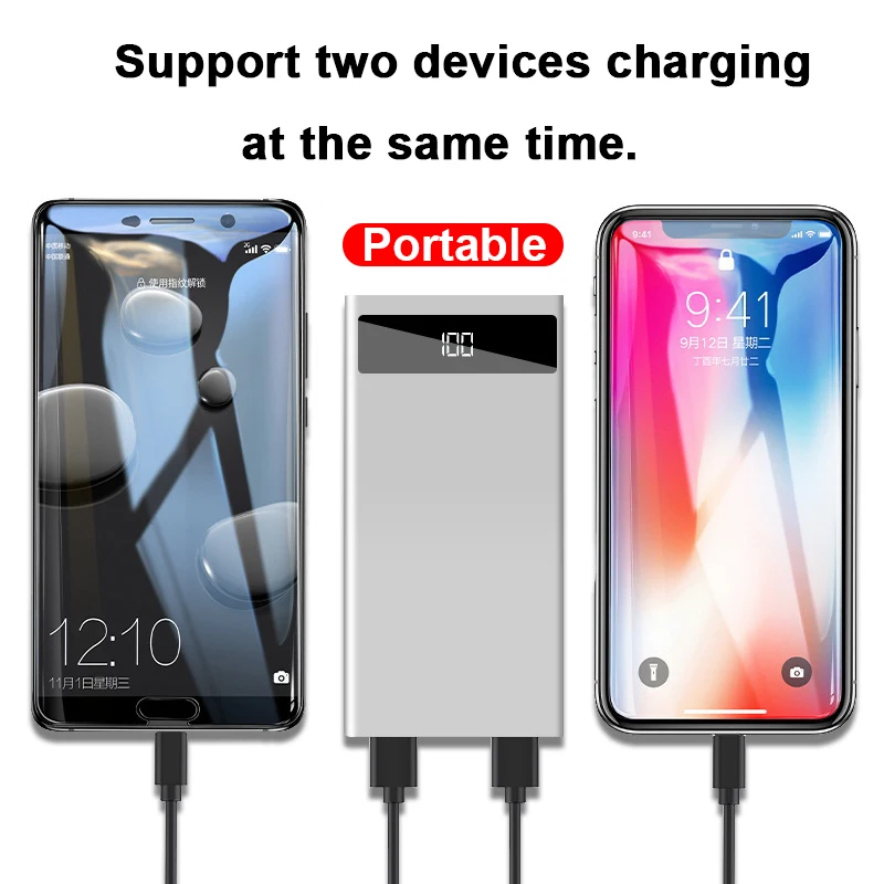 Внешний аккумулятор 30000 мАч ультратонкое зарядное устройство с цифровым