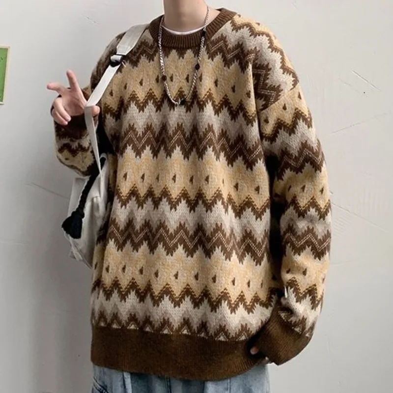 

Winter Retro Sweater Men's Warm Fashion Casual O-neck Knitted Pullover Men Loose Korean Knitting Sweaters Mens Clothes M-2XL
