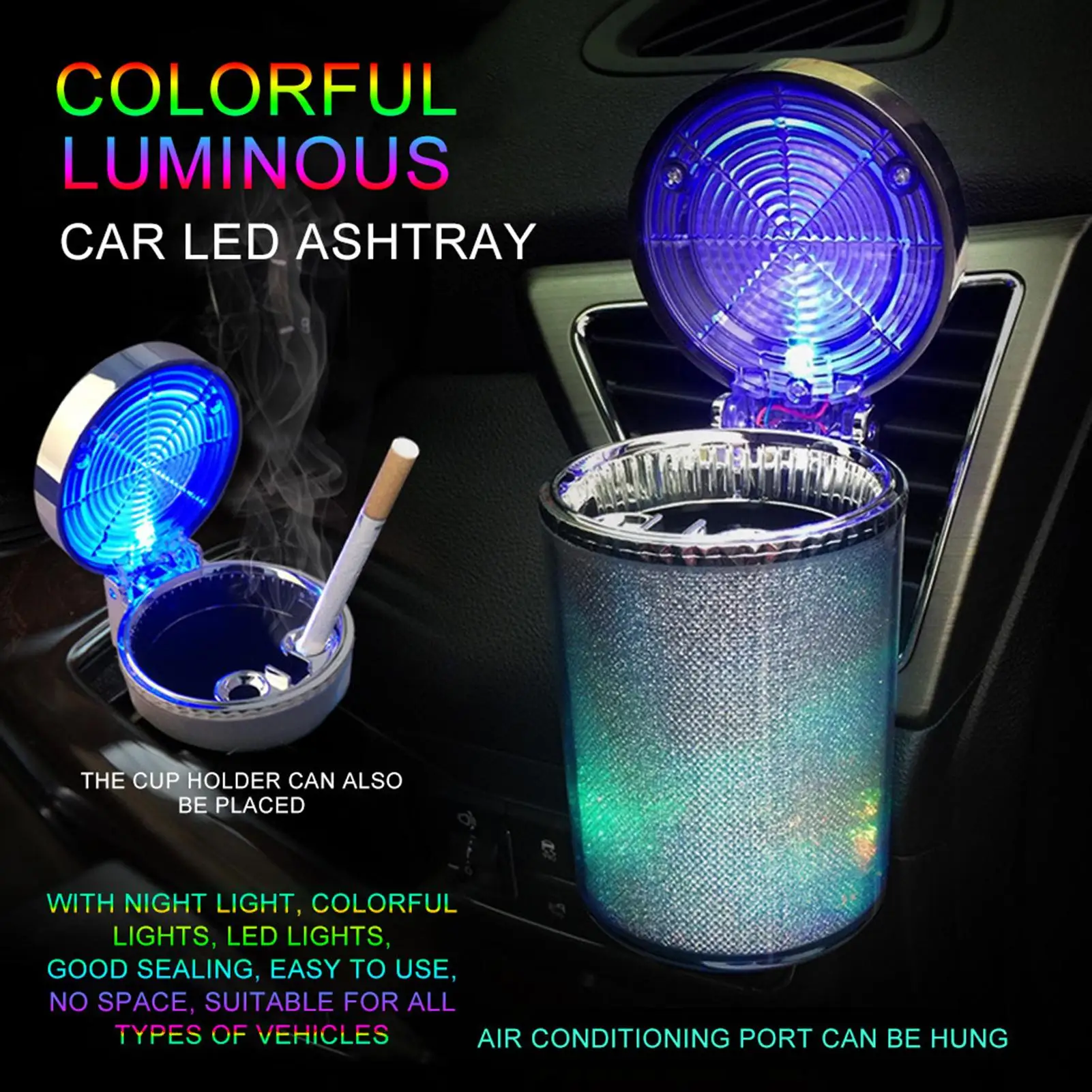 

1Pc Portable Smokeless Car Ashtray Container Cup Holder with LED Indicator Light Car Styling Accessories Interior For Gift
