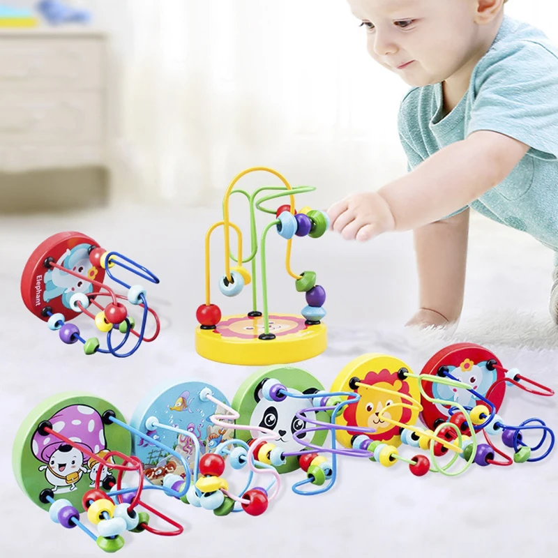 

Wooden Toys Circles Bead Wire Maze Roller Coaster Wood Educational Toy Children Toddler Baby Toys