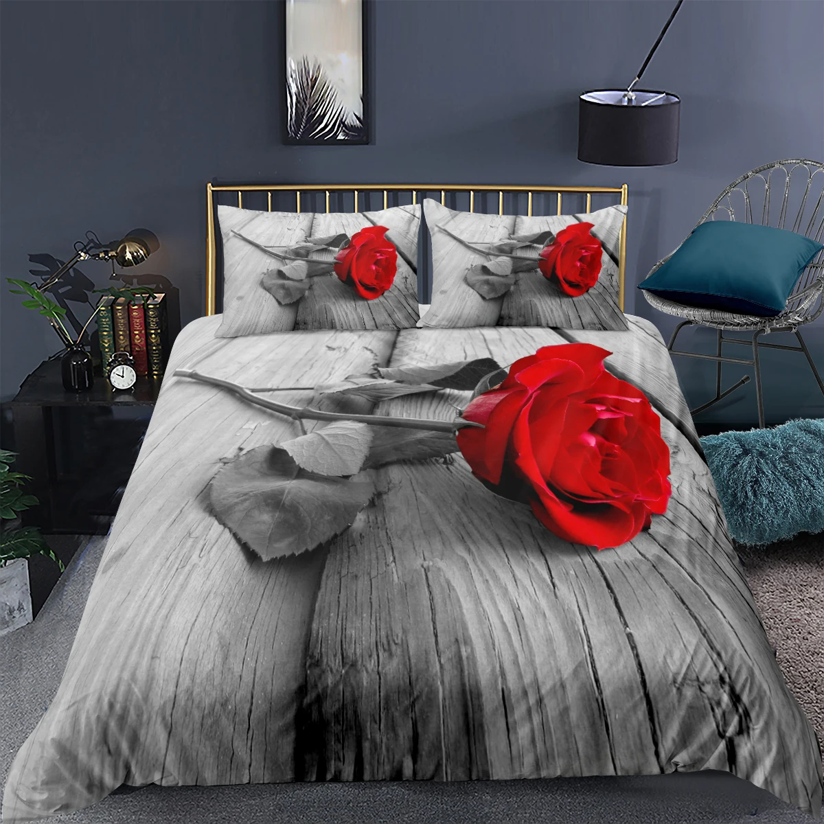 

Anlage Bettwäsche Set 3D Rose Blume Gedruckt Bettbezug Kissenbezug Einzigen Doppel Königin Twin Voll König Größe 2/3 Pcs Quilt a