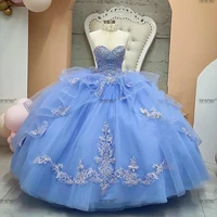 fanshao quinceanera dress blue strapless shiny for 15 girls ball formal gowns crystal beads appliques formal exqusite vestido