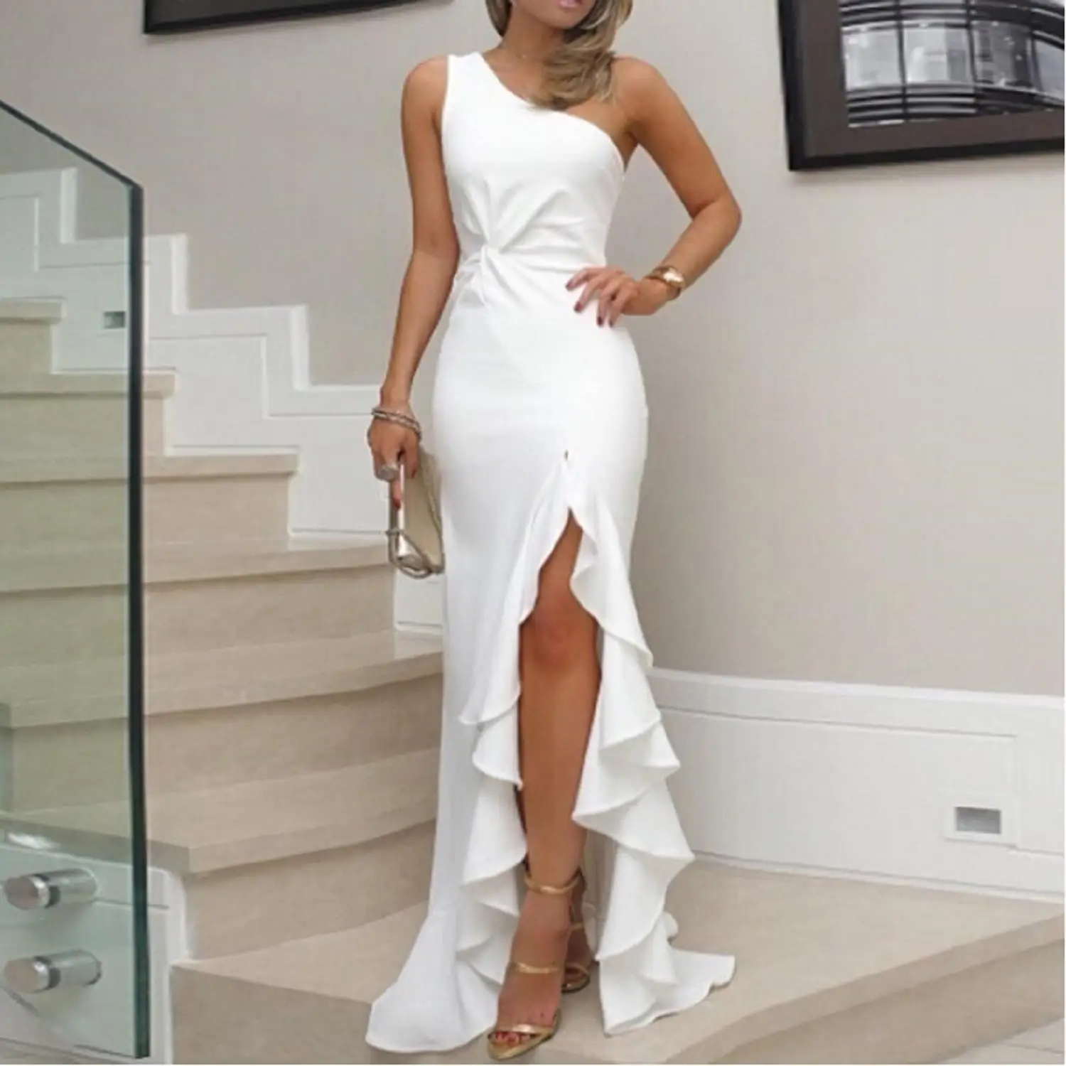 

2021 Summer Fashion Split Ruffle Swing Long Dress Women's Dress Split Fork Flounce Evening Dress Sexy Dress Woman Dress