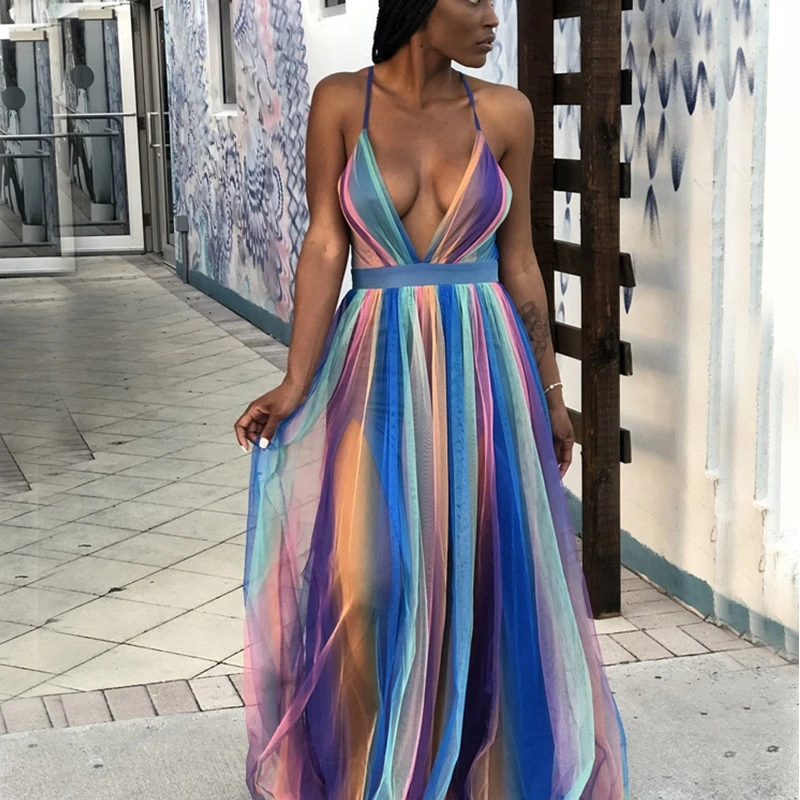 Женское шифоновое платье-макси без рукавов длинное пляжное платье с открытой