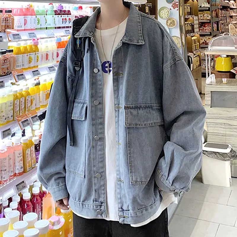 

Denim jacket for men women trendy 2021 spring autumn basic Long sleeve jacket loose casual all-match coat Korean brand oversize