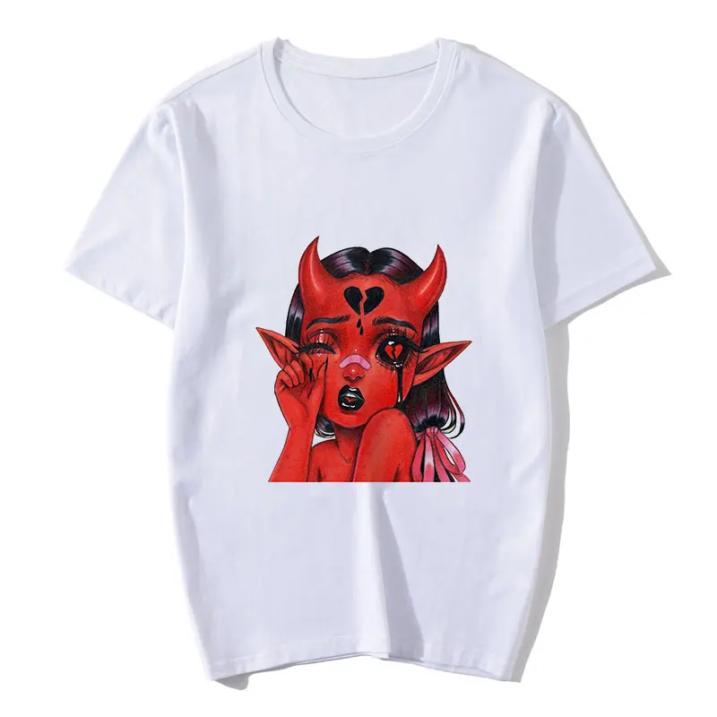 Женская футболка с принтом Ангелы защитят меня демоны Футболка Harajuku Винтажная