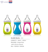 umee 240ml baby feeding glass milk bottle with colorful drop protect anti colic with international patent mother touch teat