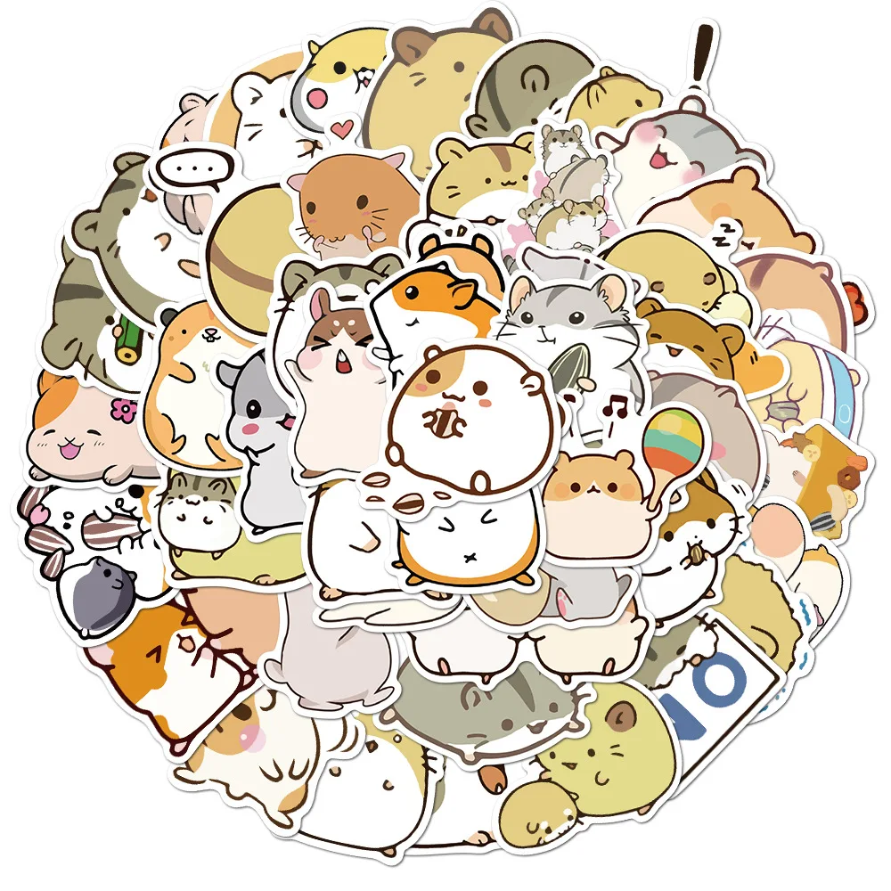 

10/50PCS Cute Cartoon Animal Little Hamster Stickers Pack for Scrapbook Stationery Laptop Phone Guitar Suitcase Girl Sticker