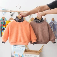 boy girl sweatshirts cotton fleece 2021 soft plus velvet thicken winter autumn warm tops long sleeve kid baby childrens clothin