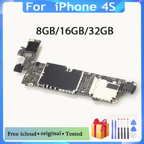Бесплатный iCloud для iphone 4S материнская плата с полными чипами, оригинальная разблокированная материнская плата для iphone 4S с системой IOS, 8 ГБ 16 ГБ 32 ГБ