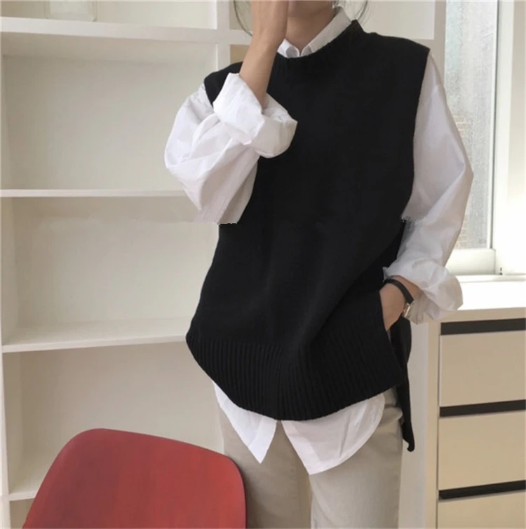 Повседневный женский жилет с круглым вырезом вязаный литературный ретро дикий