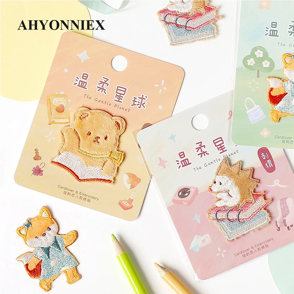 1 шт. вышитые нашивки AHYONNIEX с изображением милого лисьего медведя и кота для
