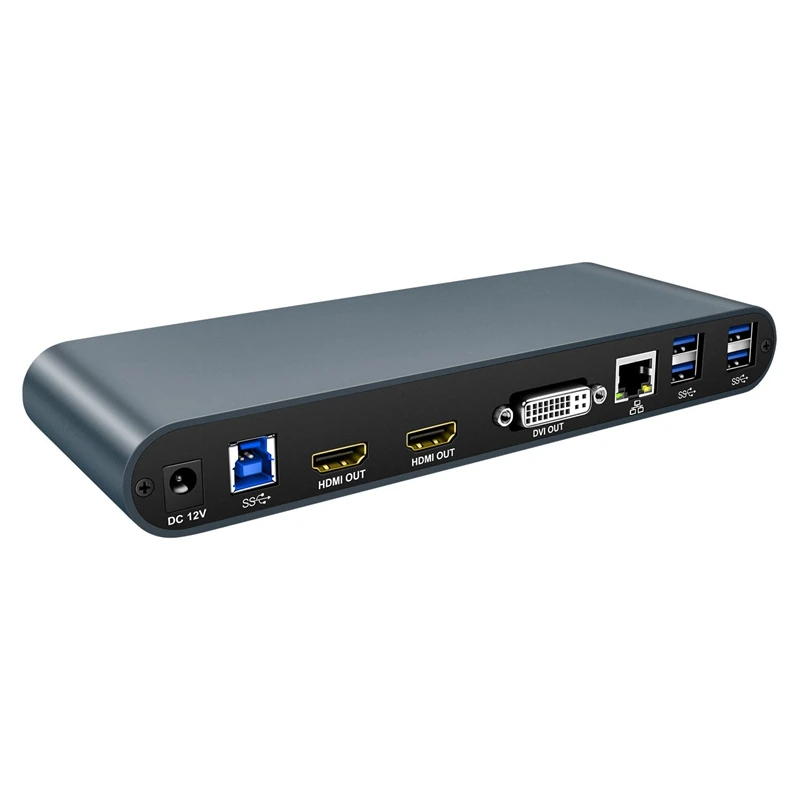 USB Docking Station 2 HDMI+DVI+RJ45+MIC Multifunctional HUB12 in 1 Docking Station