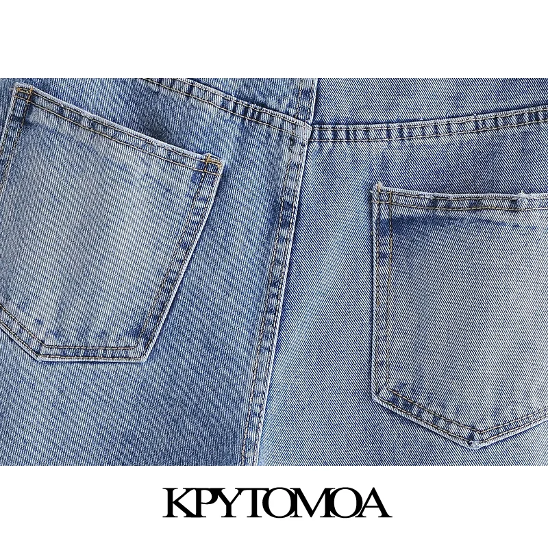 

KPYTOMOA Women 2021 Chic Fashion Hollow Out Ripped Straight Denim Jeans Vintage High Waist Zipper Fly Female Trousers Mujer