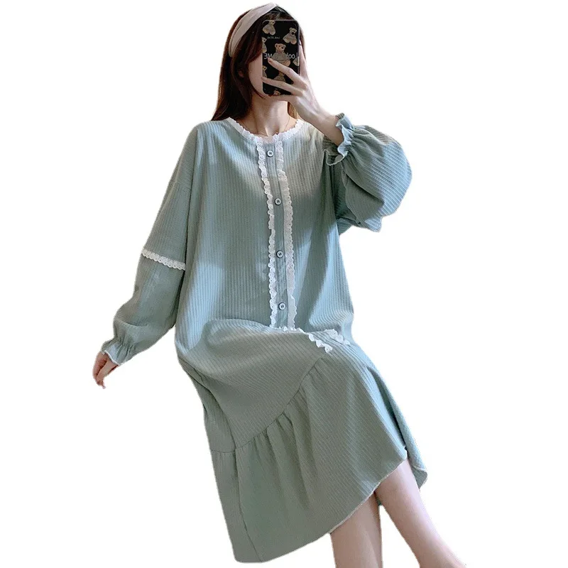 Ночная рубашка женская хлопковая в Корейском стиле повседневный свободный халат