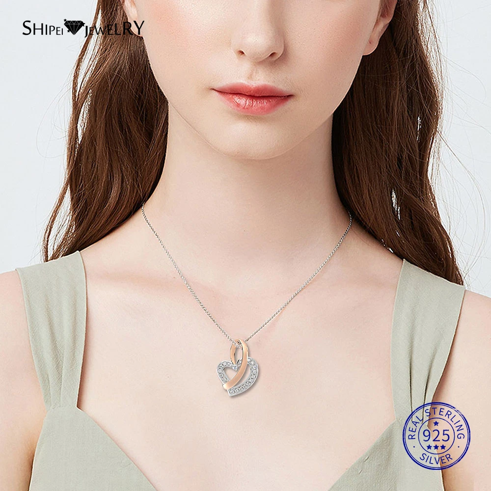 

Shipei 100% 925 Sterling Silver Fine Jewelry Romantic Love Heart Pendant Necklace Wedding Necklace for Women Anniversary Gift