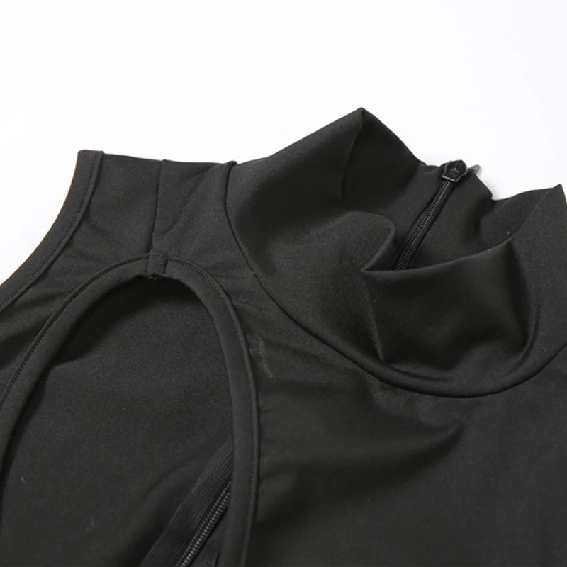 

Sexy Cut Out Black Long Jumpsuit for Women Summer Fashion Stand Neck Sleeveless Skinny Outfits Combinaison Ete Femme