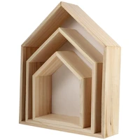 3pcs organizer wood house shape storage racks multifunction wall shelves for home storage box