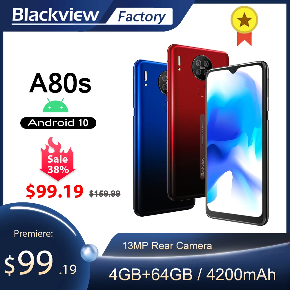 Blackview A80s 4 Гб + 64 смартфон на базе восьмиядерного процессора 13MP Quad сзади Камера 6 217