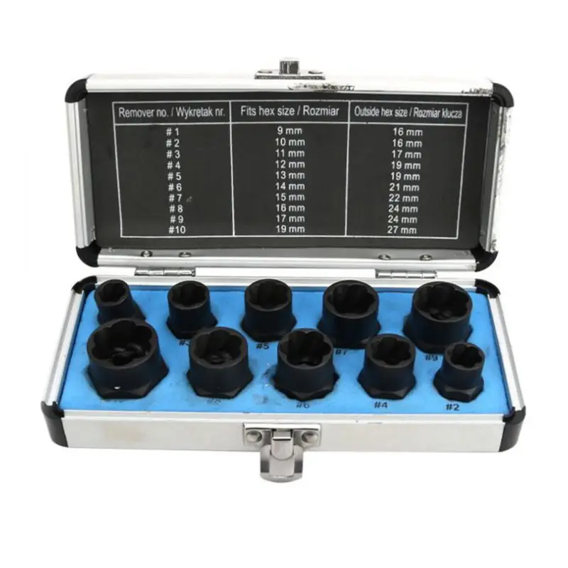 

10pcs/set Damaged Screw Nut Puller Remover Set 9-19mm Broken Screws Removal Kit Metric Hand Tool