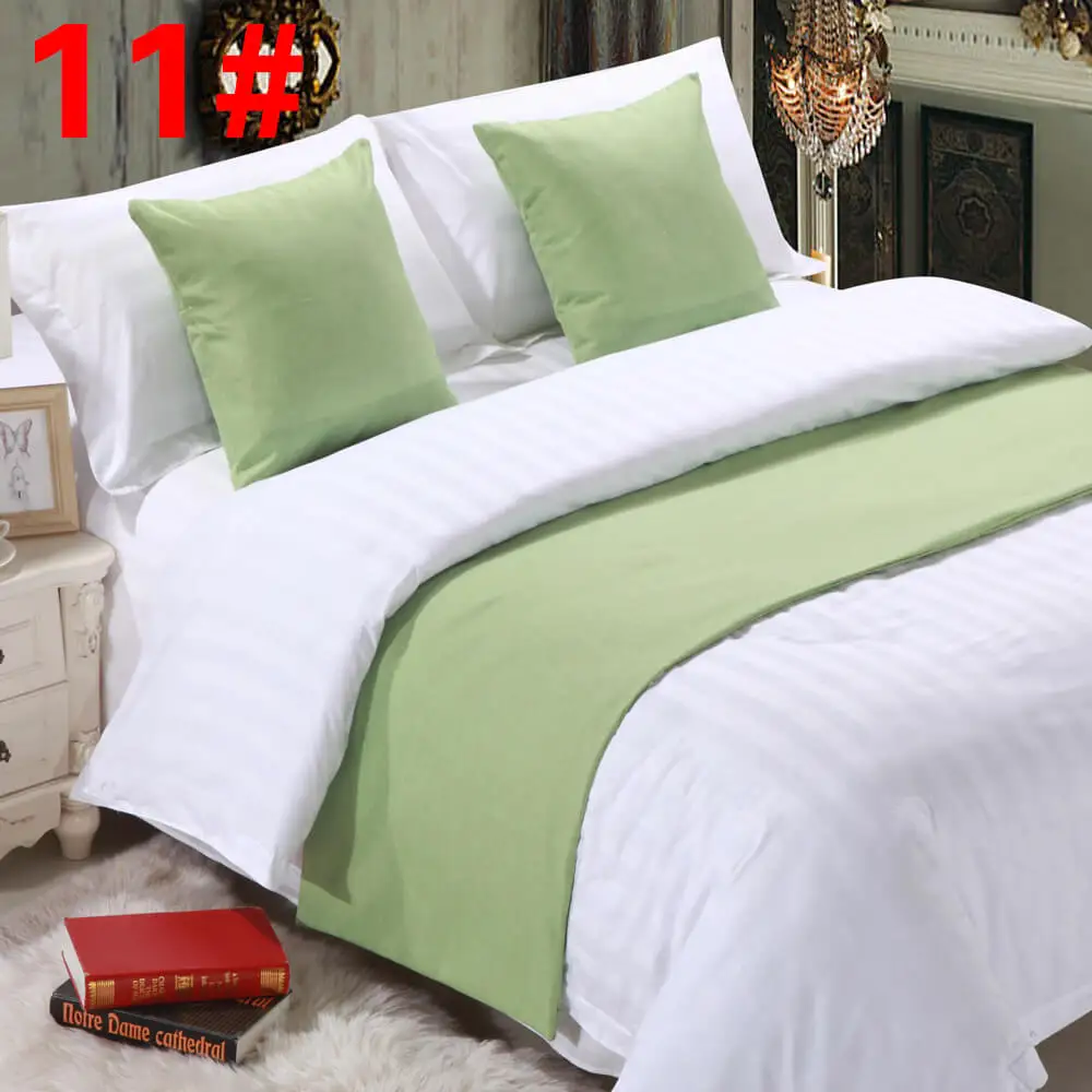 Solid Bed Runner Hotel Scarf Set Protector Slipcover Bed Decorative Scarf King For Hotel Bedroom Wedding Cushion Cover Teal Blue - Цвет: 11