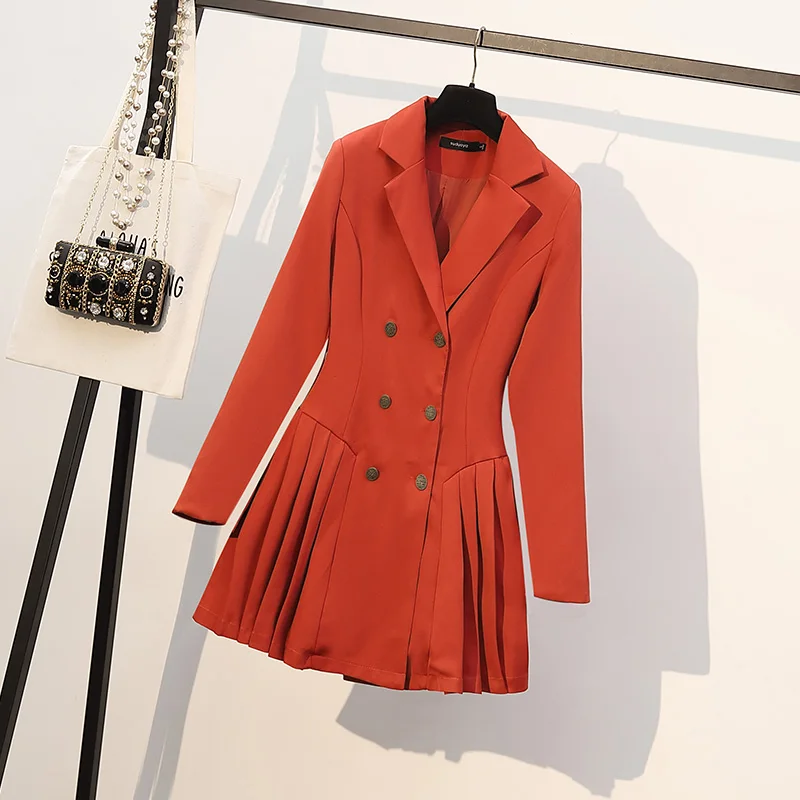 Женское двубортное плиссированное платье-пиджак черное/красное элегантное