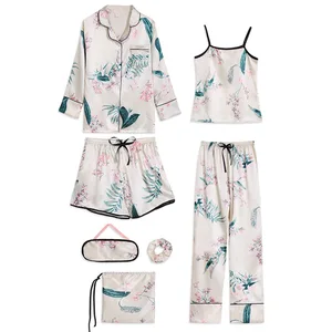 Пижамный комплект Женский на бретельках, пижама с длинным рукавом, дышащая пикантная Женская одежда для сна, 7 штук, весна-лето-осень