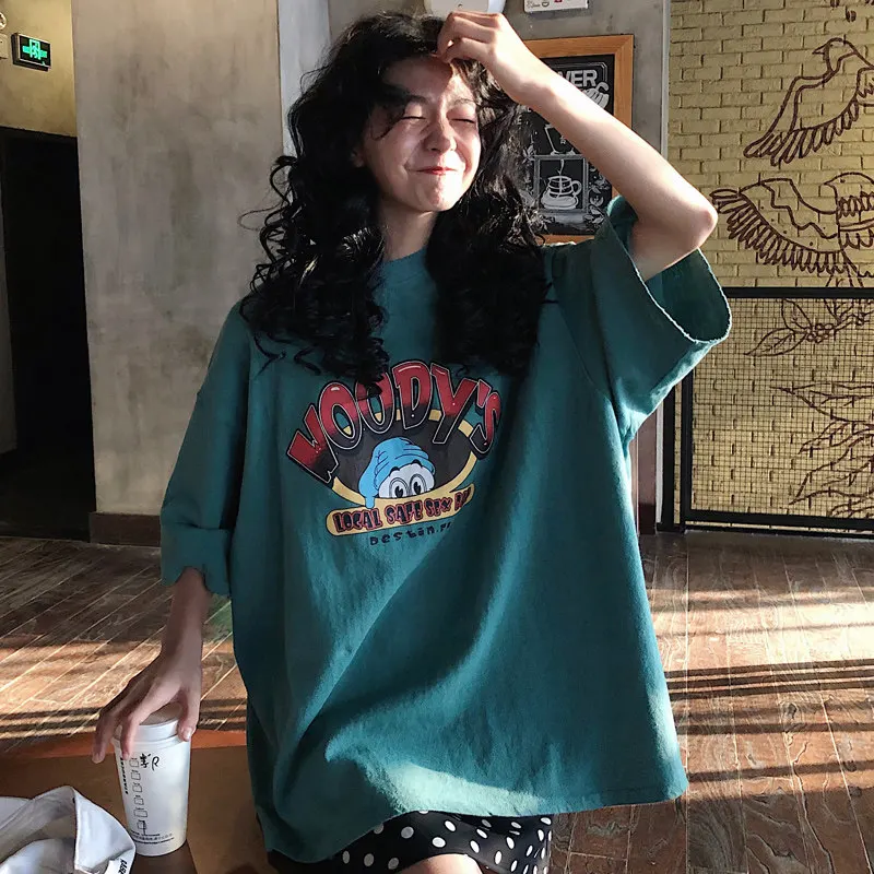 Свободная футболка с коротким рукавом Женская трендовая мультяшным принтом